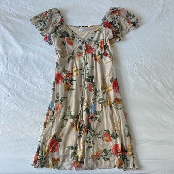 Floral Lined Mesh overlay Dress - Picture 2 of 5